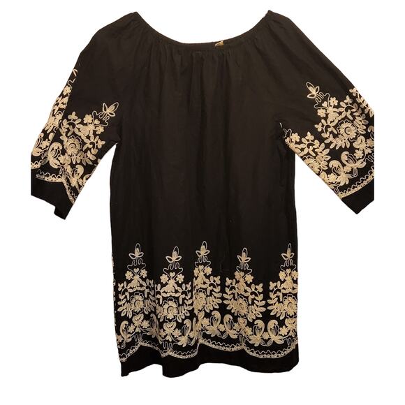 Studio West Apparel Black, White Embroidery Boho-Style Women's Dress/Top - Picture 1 of 5